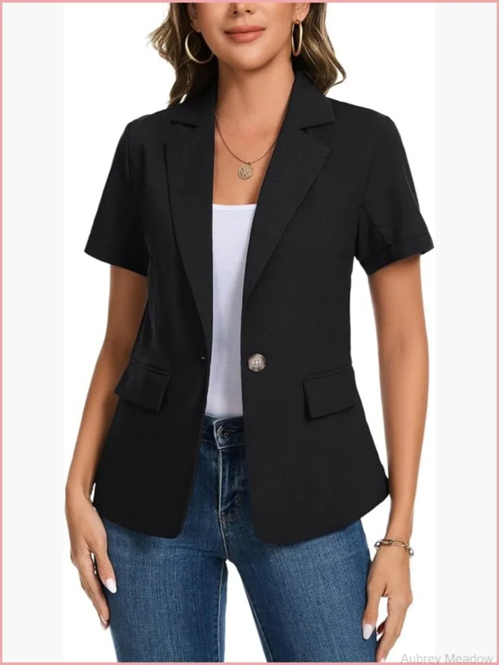 Short Sleeve Linen Blend Blazer with Pockets